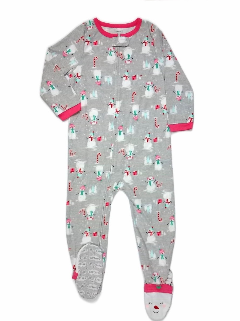 Carter's Girl's👧🏻Snowman☃️Candy Canes Fleece Footed Pajama Sleeper💤Sz 12M